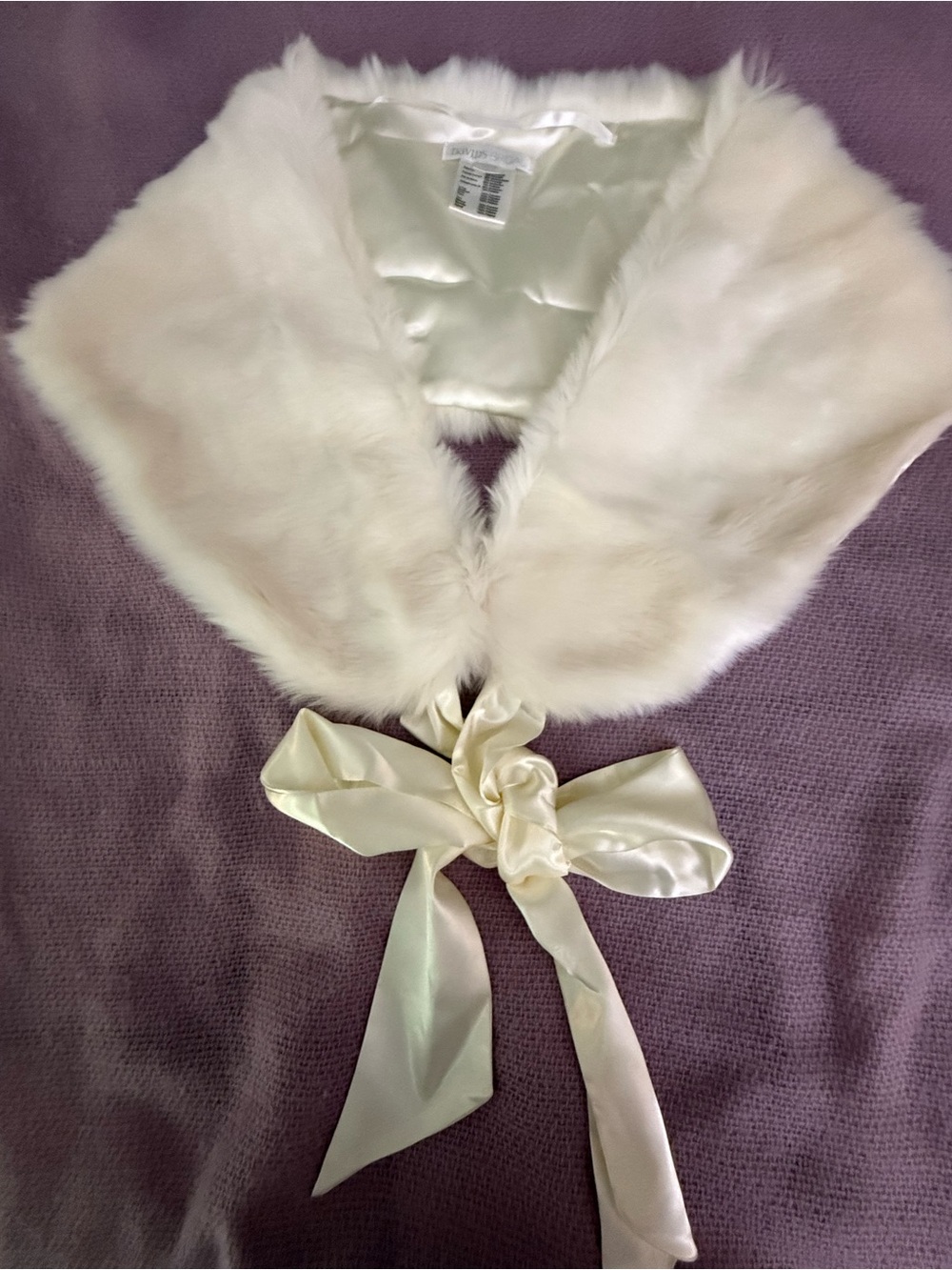 David's Bridal Ivory Faux Fur Shoulder Stole with Satin Bow
